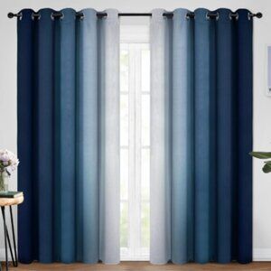 Blue Ombre Blackout Curtain Panels PAIR Grommets Curtains Drapes 62 x 83" NEW